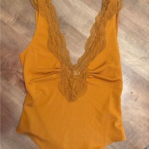 Free People Burnt Orange Lace Bodysuit